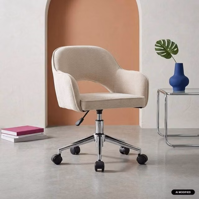 sweeek Children's Height-Adjustable Office Task Chair in Beige Chenille Fabric with Castors