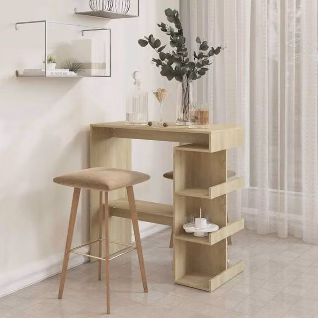 Berkfield Home Modern Bar Table with Storage Rack in Sonoma Oak, W/D/H: 100 x 50 x 101.5 cm