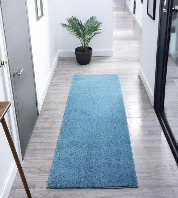 Desire Rugs Comfy Washable Low Pile Plain Area Rug in Petrol Blue, W: 60 cm, L: 200 cm