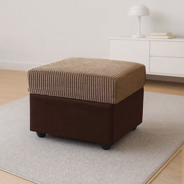 Furnishings For Less UK Luca Portobello Grey Fabric and Synthetic Leather Footstool W/D/H: 55 x 42 x 42 cm