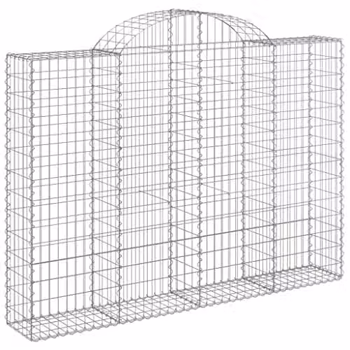 vidaXL Arched Gabion Basket in Silver Galvanised Steel, W/D/H: 200 x 30 x 140/160 cm