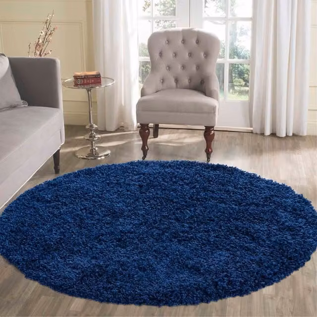 Desire Rugs Plain Fluffy Shaggy Square Area Rug in Blue, W/D/H: 120 x 120 cm