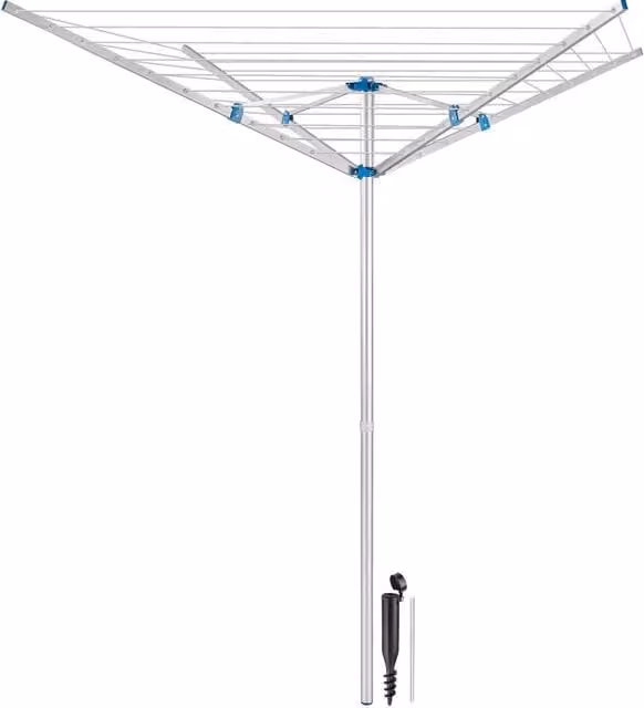 tectake Height Adjustable Rotary Aluminium Clothes Drying Rack in Grey, W: 150 cm, H: 196 cm