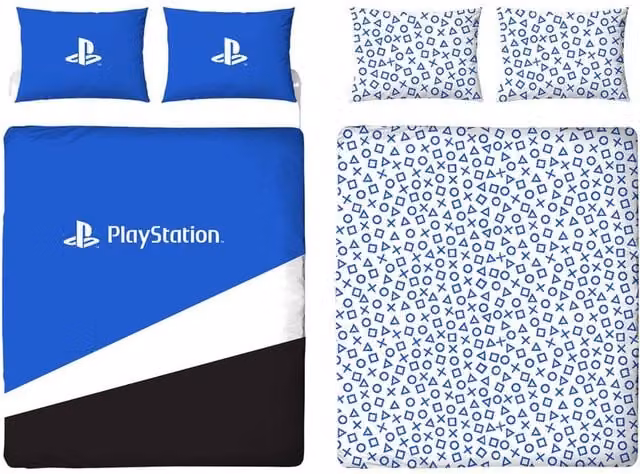 Playstation Reversible Graphic Duvet Set and Pillowcase in Blue, W: 140 cm, L: 200 cm