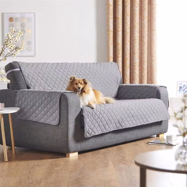 Alan Symonds 2 Seater Sofa Protector Cover in Grey, Water and Stain Repellent Microfibre with Armrest Covers