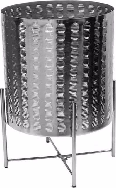 Lemon Pavilion Furniture and Decor Zendaya Embossed Metal Planter with Stand, Silver, W: 27 cm, D: 27 cm, H: 40 cm
