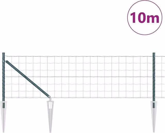 Berkfield Home Green Euro Fence with 7 Spike Posts, Galvanised Steel, W: 10 m, H: 0.4 m