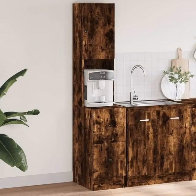 Berkfield Home Smoked Oak Kitchen Tall Unit in Brown, W/D/H: 35 x 50 x 180 cm