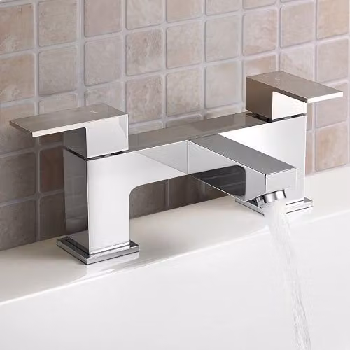 Nes Home Chrome Modern Twin Lever Square Bath Filler Tap in Silver
