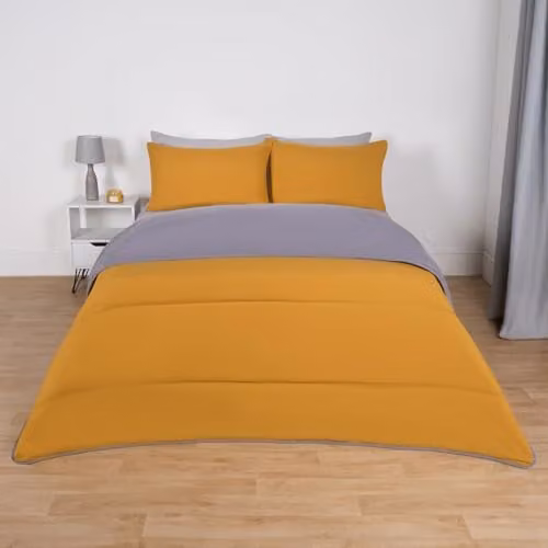 OHS 10.5 Tog King Size Coverless Duvet and Pillowcase Set, Reversible Grey and Yellow Microfibre Hollow Fibre Bedding