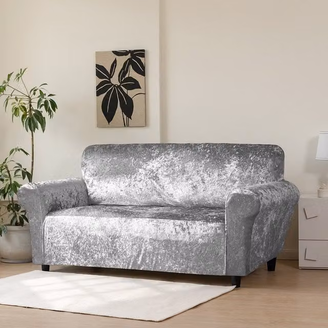 Home Republic Silver Crushed Velvet Stretch Armchair Cover