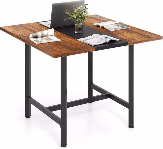 Gymax Industrial Square Meeting Room Table for 4 People in Brown and Black