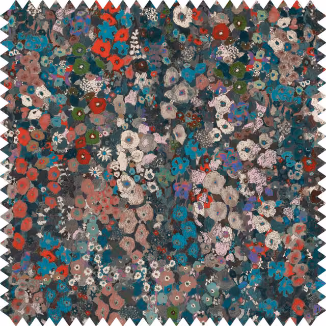 House of Hackney Hollyhocks Velvet Floral Fabric in Red and Multicolour