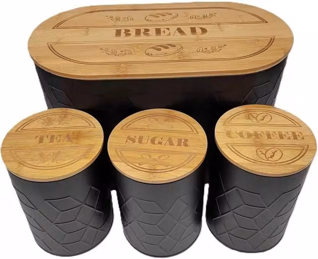 Hinsinc 4-Piece Airtight and Leakproof Bread and Food Storage Canister Set in Black
