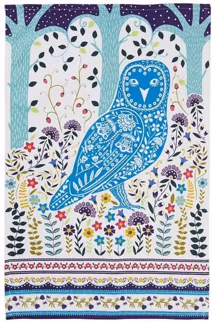 Ulster Weavers Woodland Owl Animal Print 100% Cotton Tea Towel in Blue