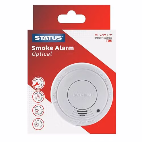 Status 9V Photoelectric Smoke Alarm, White Battery Operated Fire Detector