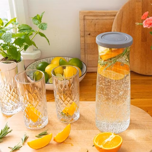 LAV Vera Glass Carafes with Lid, Grey, 1.2 l, Pack of 6