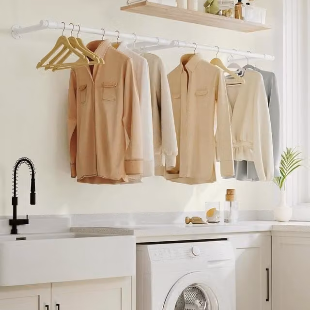 The Bazaarist Set of 2 Industrial Wall-Mounted Metal Clothes Rails in Matt White