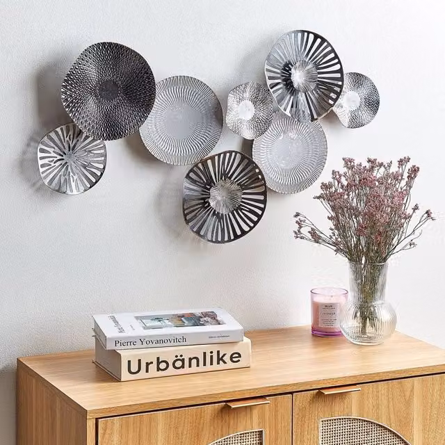 Wyld and Coco Abstract Geometric Metal Wall Art in Black and Grey, W: 84 cm, H: 49 cm
