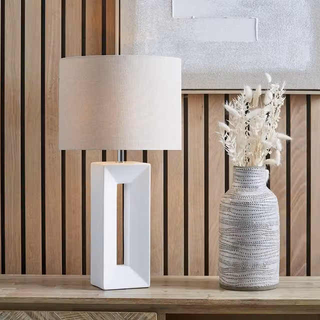 Pacific Lifestyle Block Ceramic Tall Table Lamp in White