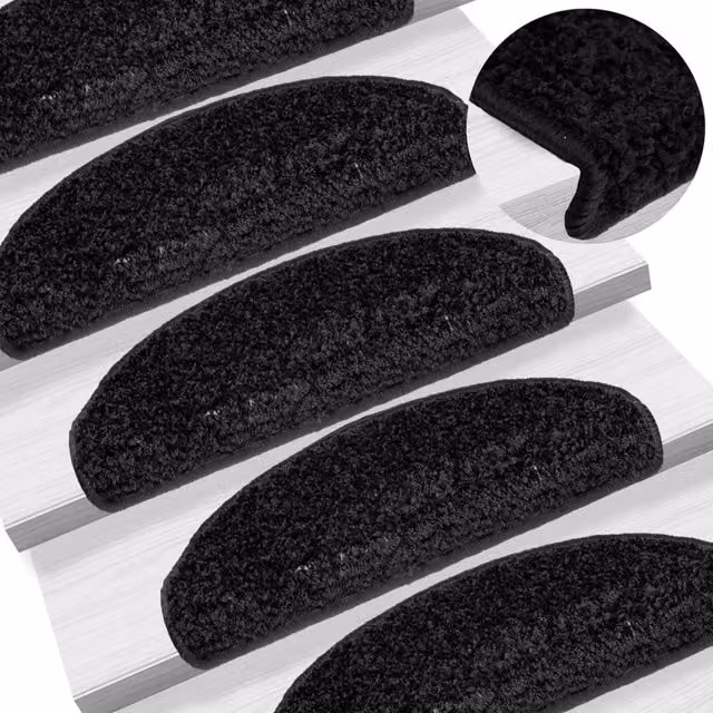Berkfield Home Non-Slip Self-Adhesive Stair Mats, 10 Pack, Black, W/D/H: 65 x 21 x 4 cm