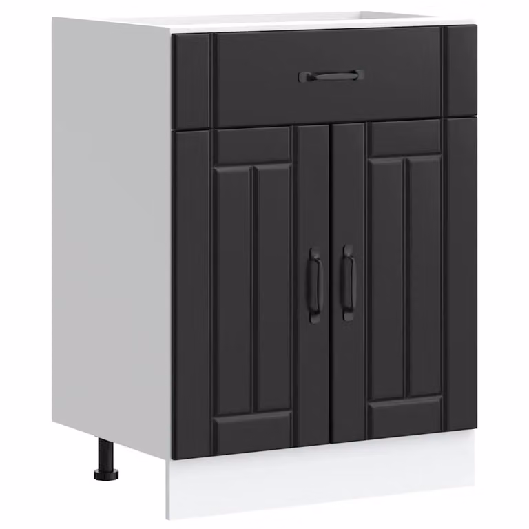 Berkfield Home Lucca Black Matt MDF Freestanding Kitchen Sink Base Cabinet with Hinged Doors and Internal Shelves