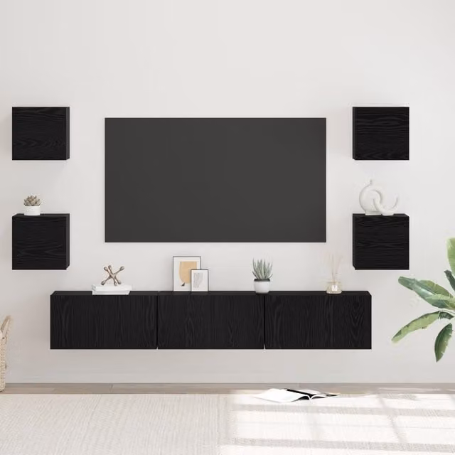 Berkfield Home Wall-mounted TV Cabinet with Storage and Hinged Doors, Black Oak, W: 180 cm, D: 30 cm, H: 30 cm