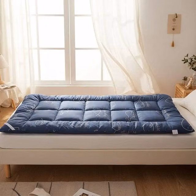 EONLION Super King Deep Quilted Futon Mattress in Blue, W/D/H: 180 x 200 x 10 cm