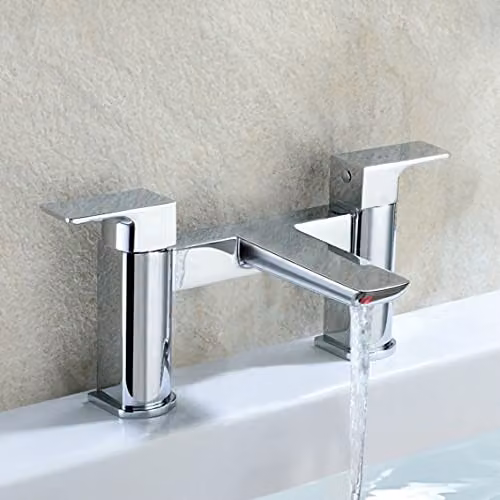 Nes Home Chrome Modern Round Bridge Deck Mounted Bath Filler Tap in Silver