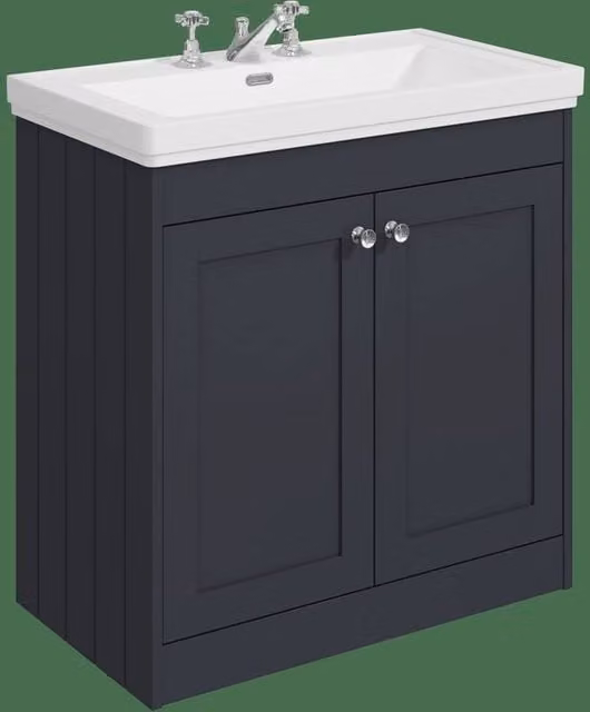 Balterley Classic Floor Standing 2 Door Vanity Unit with 3 Tap Hole Basin and Rectangular Sink, Dark Grey, W: 80 cm, D: 45.3 cm, H: 80 cm