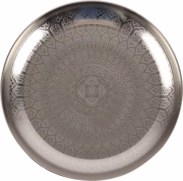 Gloriously Good Classic Round Floral Metal Decorative Tray in Silver