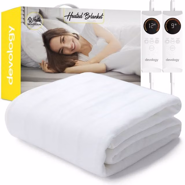 Devology Fully Fitted Heated Underblanket Mattress Cover in White, W/D/H: 180 x 200 cm
