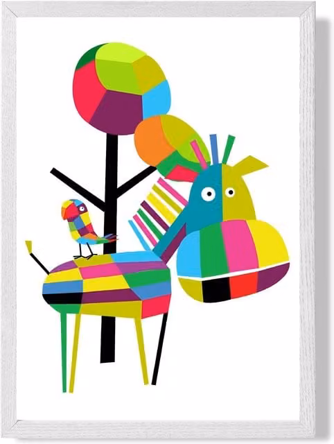ARTZE Zebra Bright Geometric Animal Framed Print, Multicolour, White Frame, A2