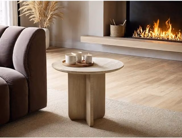 Solace+Co Aven Round Sintered Stone Effect Side Table in Grey Stone