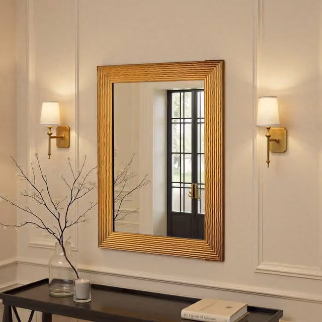 Yearn Wave Framed Bevelled Wall Mirror in Gold, W: 92.5 cm, H: 67 cm
