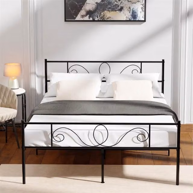 House of Home King Size Metal Scroll Bed Frame in Black, W/D/H: 180 x 200 cm