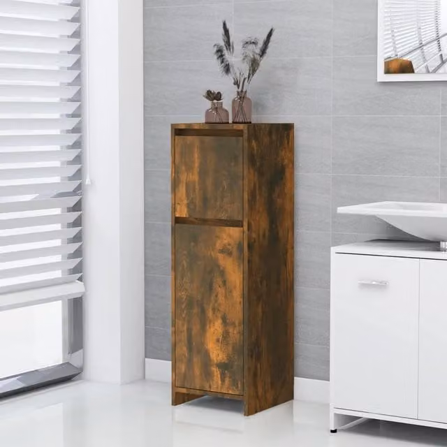 Berkfield Home Smoked Oak Bathroom Cabinet, Brown, W/D/H: 30 x 30 x 95 cm