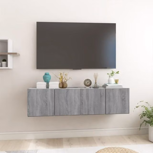 Berkfield Home Grey Sonoma Hanging TV Cabinet Set of 2, W/D/H: 60 x 30 x 30 cm