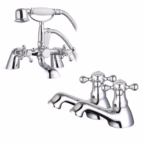 Nes Home Two Handle Chrome Basin Tap and Shower Set in Silver