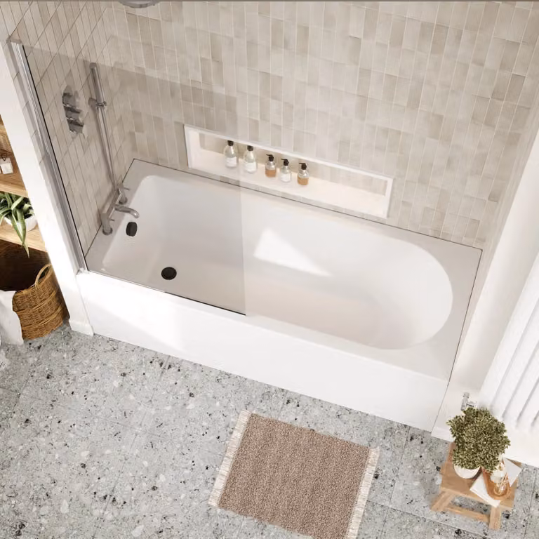 Balterley Round Floor Standing Bath Set in White with Chrome Screen and Black Waste, W/D/H: 170 x 70 x 3 cm