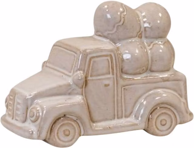 Four Candle Glazed Ceramic Car Carrying Eggs Easter Ornament in White
