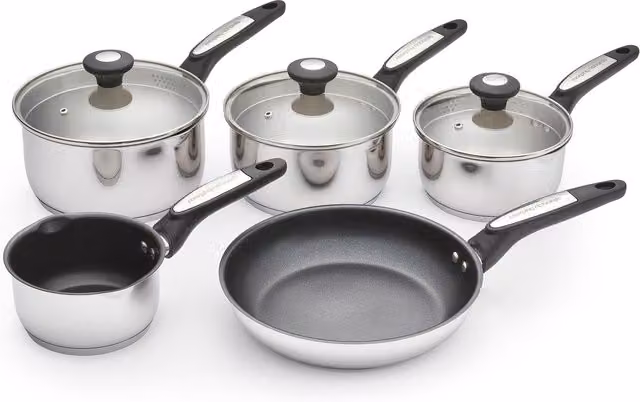 Morphy Richards 5 Piece Stainless Steel Uncoated Pan Set in Silver