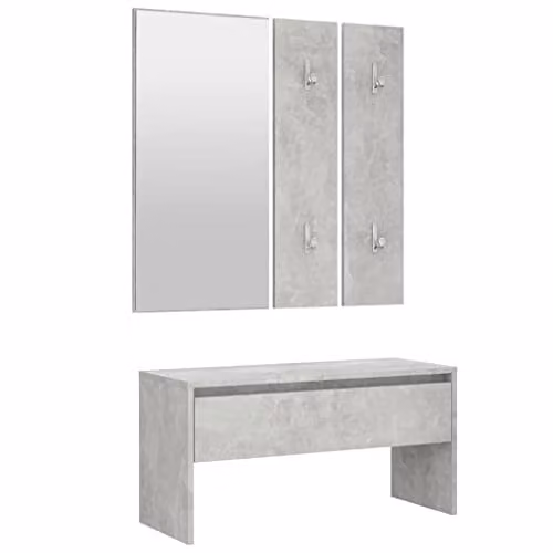 vidaXL Modern Hallway Furniture Set in Concrete Grey MDF with Bench, Mirror and Panel