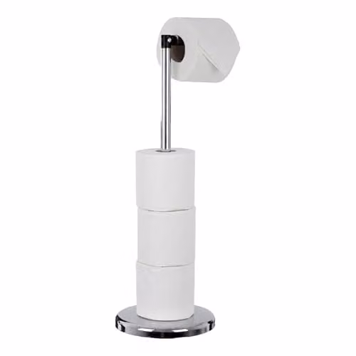 Orsina Luxe Silver Metal Freestanding Toilet Roll Holder with Hinged Arm and Spare Roll Holder, W/D/H: 19 x 35 x 24 cm