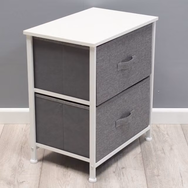 FWStyle 2 Drawer Grey Fabric Bedside Storage Chest
