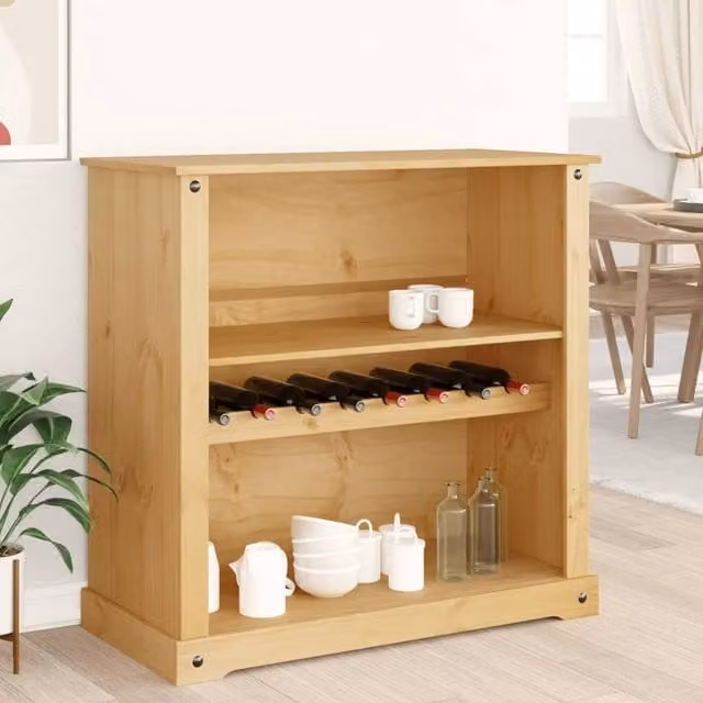 Berkfield Home Corona Wine Cabinet in Tan Solid Pine Wood, W: 107.5 cm, D: 51 cm, H: 105.5 cm