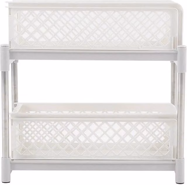EONLION 2 Tier White Plastic Kitchen Spice Rack and Storage Shelf, Width: 100 cm