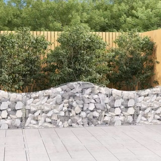 Berkfield Home Arched Gabion Baskets, 4 Piece Set, Silver Galvanised Steel, W: 200 cm, D: 30 cm, H: 60-80 cm