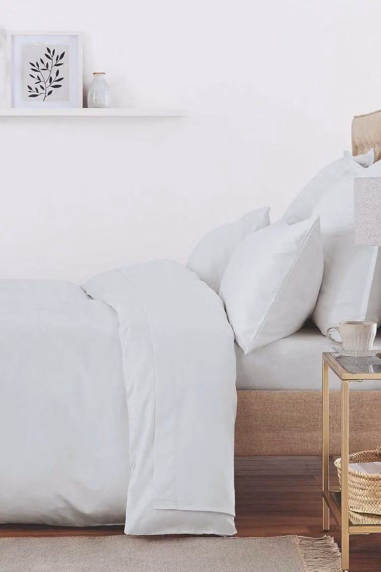 Murmur 250TC Plain Dye Cotton Percale Single Flat Sheet in Grey, W: 90 cm, L: 200 cm