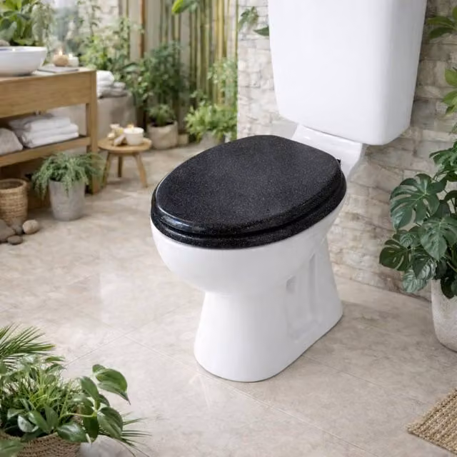 SPOT ON DEALZ Black Oval MDF Glitter Coating Toilet Seat, 45.72 cm